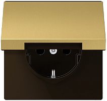 Розетка с заземлением без рамки Jung LS990 metal 1-м. крышка шторки для IP44 латунь картинка